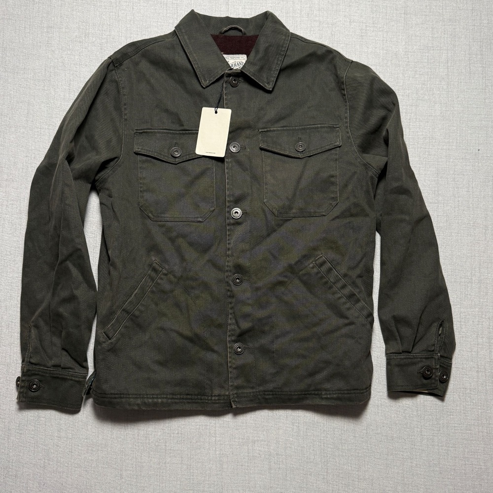 NWT Lucky Brand Chore Jacket Fleece Lined Cotton Button Olive Green Size M
